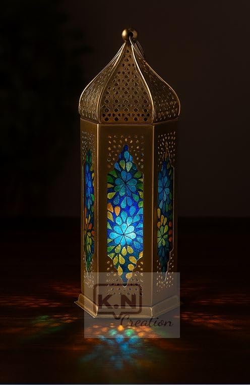 K.N Creation Moroccan Iron Hanging Lanterns Lamp, Decorative Tealight Candle Holder for Home Decor, Lantern for Home Decoration, Ramadan, Eid Decoration Items, Diwali Decor Items (Design-2)