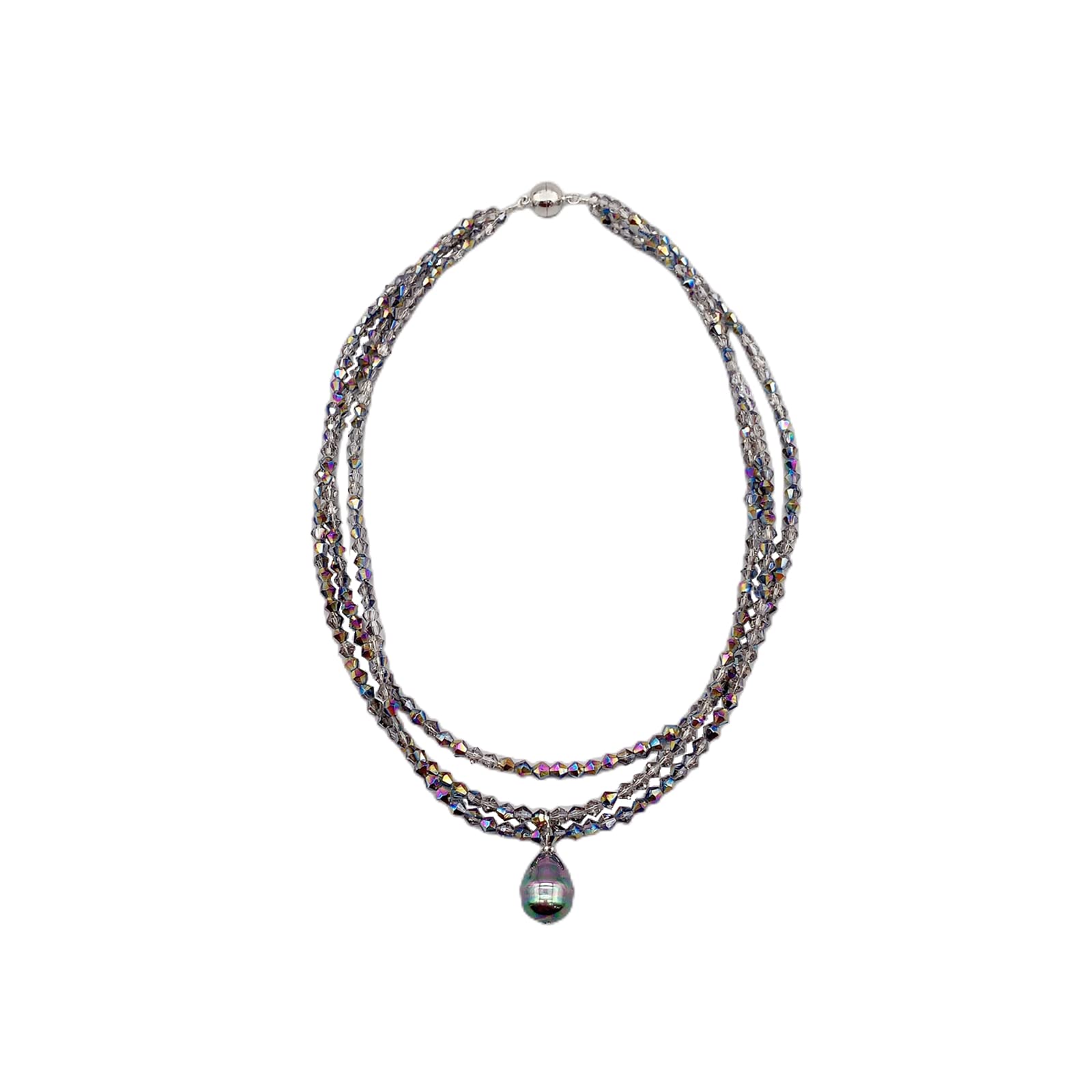 3 Strands 4mm Iridescent Crystals Baroque Shell Pearl Necklace For Women Multicolor Sparkle Bling Trendy Pendant, Crystal, No Gemstone