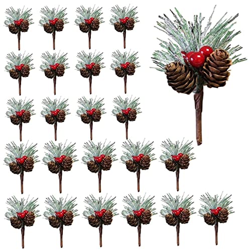 24 bastoncini di pino artificiali, piccoli rami di bacche rosse artificiali, bacche di agrifoglio natalizie, steli di pigna, rametti di bacche finte, ramoscelli per ghirlande natalizie e ghirlande es