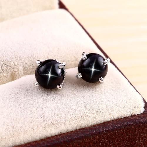 Generic Black Star Sapphire Stud Earrings Handmade Stackable Tiny Stud Earrings 925 Sterling Silver Engagement Simple Studs Earrings3