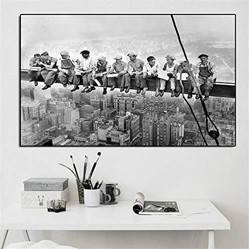 MKWDBBNM Pintura de Lienzo Vintage Decoración Moderna del hogar Vista de la Ciudad de Nueva York Almuerzo en un Rascacielos Cuadro de Arte de Pared Póster en Blanco y Negro | 70x100cm Sin Marco Cover