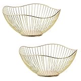 Paquete de 2 cuencos de frutas de alambre de metal dorado, cesta decorativa de almacenamiento de verduras para encimera de cocina, mesa, sala de estar, oficina, forma de hoja de loto, ideal para pan y