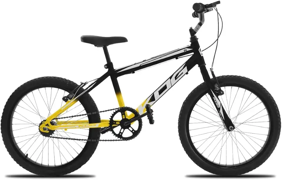 Bicicleta Infantil Passeio Aro 20 KOG Freio V-Brake Amarelo Degrade Preto Adesivo Branco