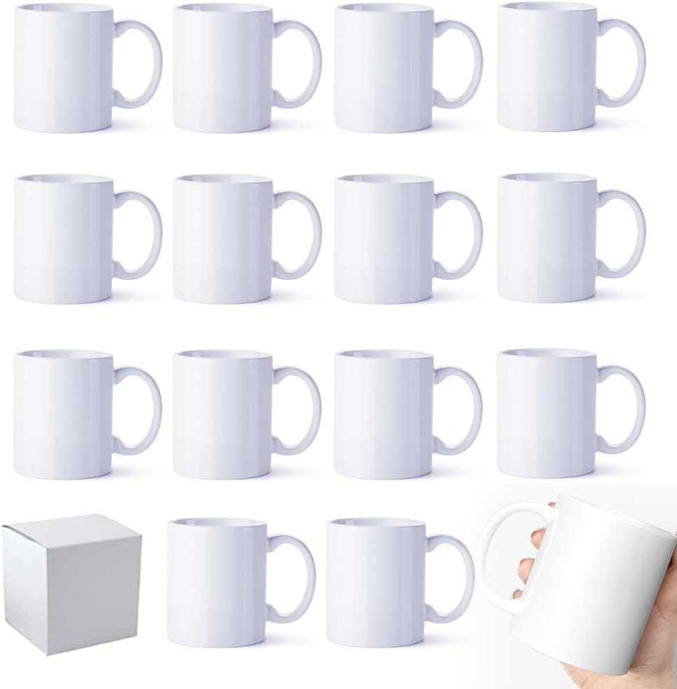 Sublimation Coffee Mugs 11oz White Blank Ceramic Cups For Tea Cocoa With White Box Packing Set of 12Pcs