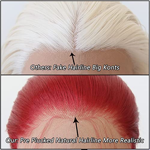 Towarm Red Wig Long Straight Dark Red Synthetic Lace Front Wigs Pre Plucked Natural Hairline with Baby Hair for Black Women Heat Resistant Fiber Hair Cosplay Daily Wear Wig (Red) - Image 2