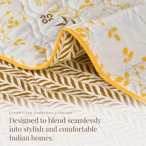 Image of HUESLAND Reversible AC Quilt Blanket Single Bed | 100% Cotton Quilted Shell, Super Soft 120 GSM Microfibre Wadding | Lightweight Comforter for All Weather Use | 55 x 88 inches, Petal