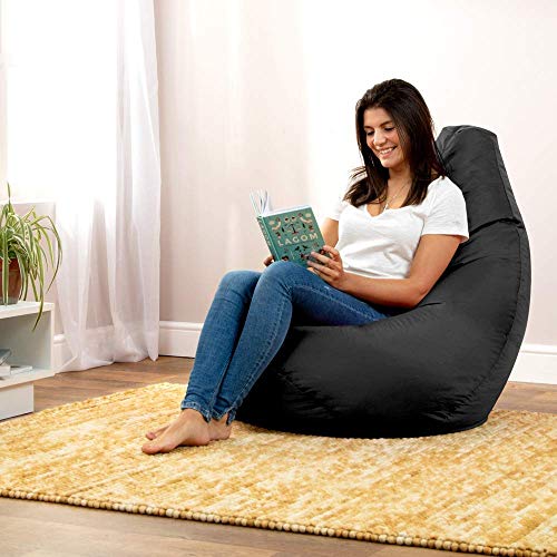 Bean Bag Bazaar Außensitzsack mit Hohem Rückenteil, Schwarz, 87cm x 65cm, Gartensitzsack Wasserabweisend, Gaming… – Bild 3