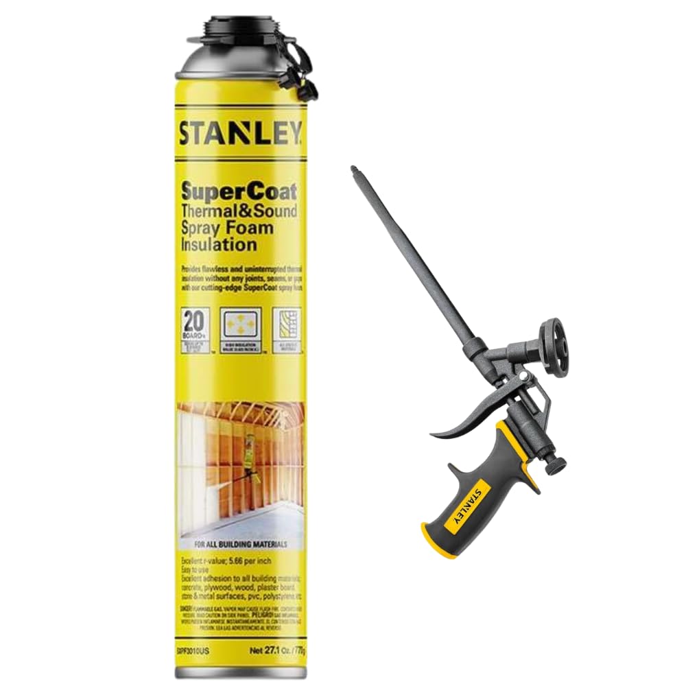 STANLEY Supercoat Spray Foam Insulation Kit - Closed Cell Spray Foam Covers Up to 20 Sq.Ft. - Including Gun, Safety Items - 27.1 oz, 1 Pack