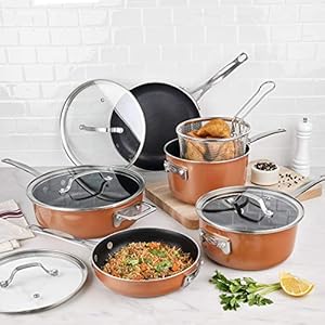 Gotham Steel Stackmaster Pots & Pans Set – Stackable 10 Piece Cookware Set Saves 30% Space, Ultra Nonstick Cast Texture Coating, Includes Fry Pans,, Saucepans, Stock Pots and More – Dishwasher Safe