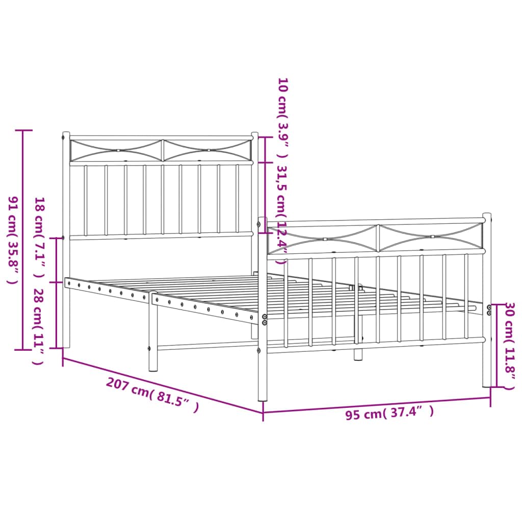 Telaio letto con testiera e pediera in metallo bianco 90 x 200 cm Struttura del letto dell'hotel Telaio per camera da letto Cornice da letto per soggiorno Adatto per camera da letto