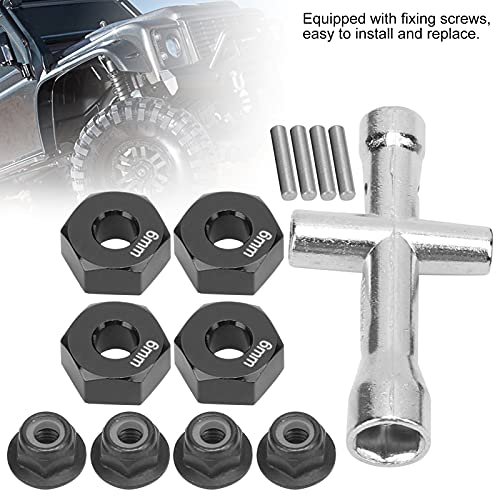12mm Rad-Sechskant-Nabenadapter, Kontermuttern Kreuzschlüssel Set 6mm Aluminium dick 12mm Adapter 6mm Dicker M4 Flansch für 1/10 RC Auto(Schwarz)