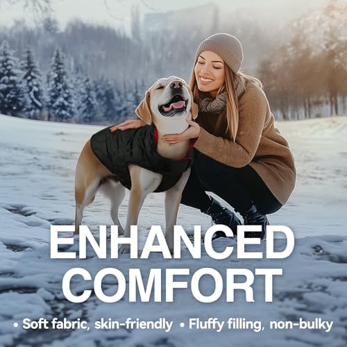 VIVAGLORY Softjoy Hundemantel, Wintermantel mit Bauchschutz, Hundejacke für Winter & Weihnachten, Warm Softshell Kariert Schnittmuster Verstellbar, M, Schwarz Rot