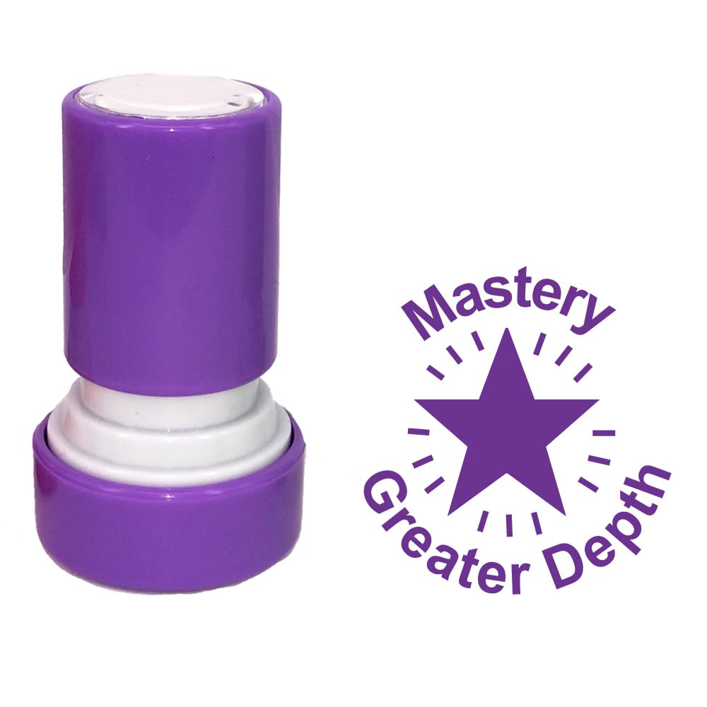 Mastery Greater Depth, Star Design Teacher Stamp. Self-Inking, 22mm, Reinkable, Quality Stamper for Marking and Praise. Purple Ink*