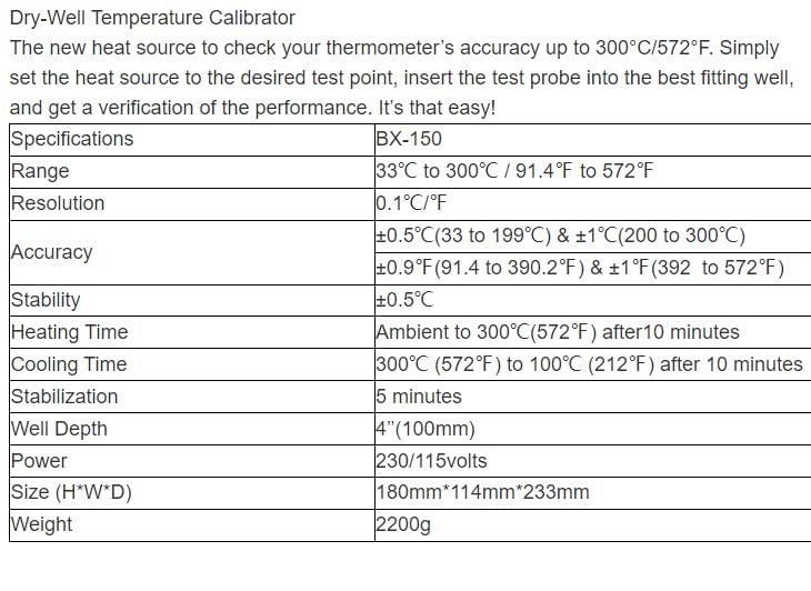 Bench Portable IR Temperature Calibrator CEM BX-150 Infrared Calibration, Portable Dry-Well Temperature Calibrator, 92 to 572F(BX-150)