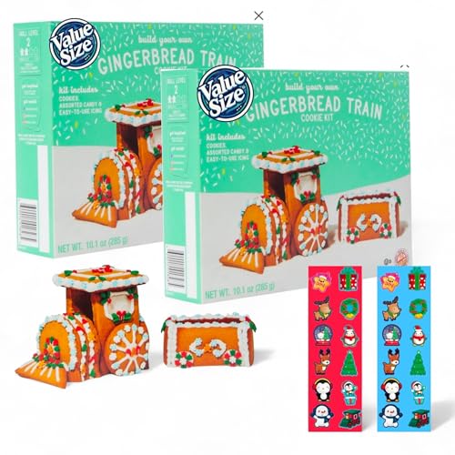 Gingerbread Train Cookie Kit + Free Holiday Stickers | Custom Bundled by MOOCHI | Festive Cookie Decorating Set for Kids & Family Holiday Fun