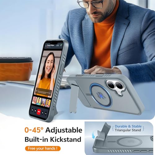 Image of KARWAN Matte Back Case Cover Compatible with iPhone 17 with Magnetic Stand Shockproof Cover with Camera Protection, Scratch Resistant, MagEaze Wireless Charging Support,N52 Magnetic Ring,Grey