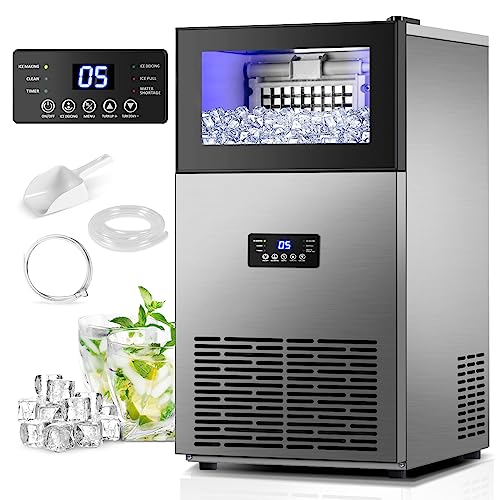 Commercail Ice Maker 130Lbs/24H with 35Lbs Ice Capacity,Upgraded 15" Wide Under Counter Ice Machine 45Pcs Ice Cubes, Commercial Ice Machine Self Clean Stainless Steel Built-in or Freestanding