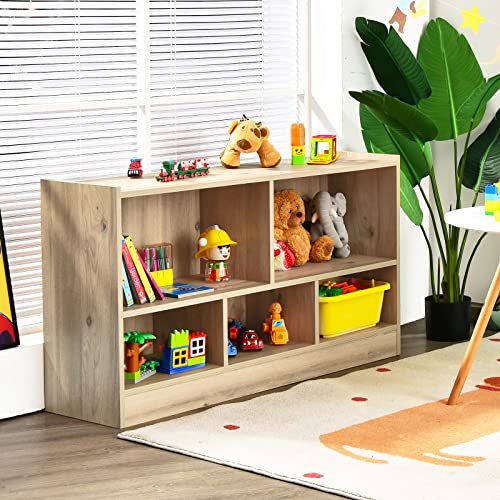 Tangkula Wood Storage Cube Bookcase, 2 Tier 5 Cube Open Shelf Storage Cabinet, Multipurpose Bookshelf, Display Cabinet Shelf For Living Room, Bedroom, Hallway, Kid's Playroom, Reading Nook (Natural) #TOP3