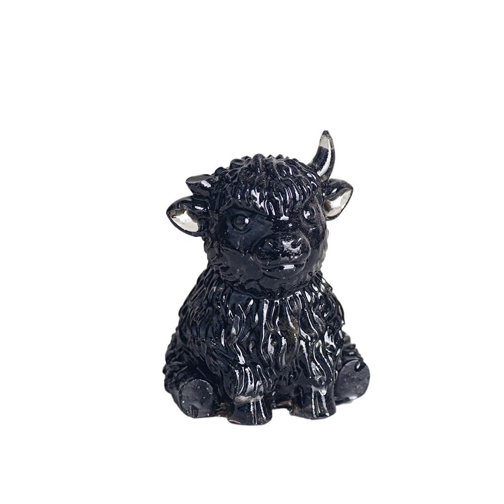 HUFFA Resin-Filled Natural Crystal Cow Ornament - Fortune-Attracting Desk Decoration(Obsidian)