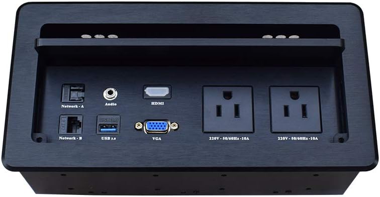 Tabletop Flip up Connectivity Box with Outlet HDMI LAN VGA Power for Desktop Conference