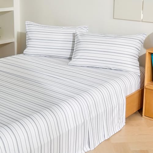 Image of MCO 4Pieces Striped Sheets Set, Breathable King Sheet Set with 16 inch Deep Pocket,Modern & Luxury, Brushed Microfiber Bedding Set(King, White)