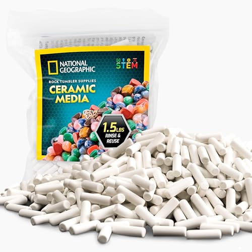 NATIONAL GEOGRAPHIC Ceramic Media for Rock Tumbling – 1.5 lb Ceramic Pellets, Tumbling Media for Rock Polisher, Use with Rock Tumbler Grit, Protects Rocks, Reusable, Rock Tumbling Supplies
