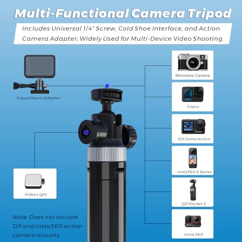 Image of Mobilife 59-inch Camera Tripod Portable Extendable Camera Stick Aluminium with 360 Ball Head & Cold Shoe Mount Compatible with DJI /GoPro /Insta360 Action Camera for Vlogging YouTube