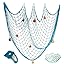 Rete da pesca decorativa con conchiglie marine, 1 m x 2 m, decorazione a rete nautica in stile mediterraneo da appendere alla parete per feste e casa