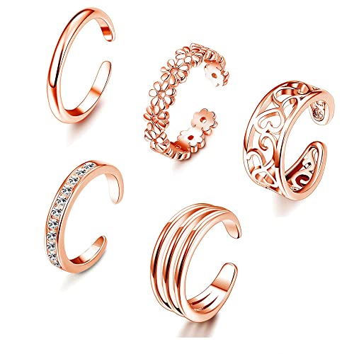 LOLIAS 6Pcs Open Toe Rings for Women Adjustable Toe Band Ring Set Gifts Summer Beach Foot Jewelry,Rose Gold