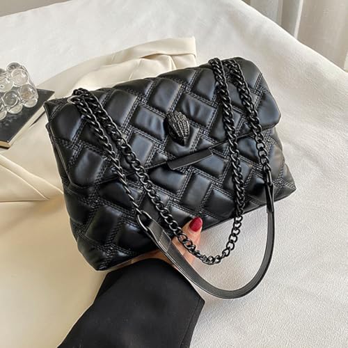 Quilted Crossbody Bags for Women PU Leather Shoulder Bag with Chain Strap Trendy Puffer Clutch Purse Satchel Evening Bag4