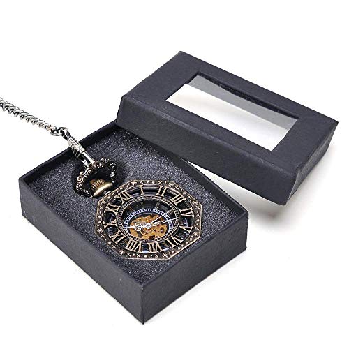 Reloj mecánico de bolsillo octogonal estilo retro hecho en latón 6
