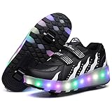 LED Blinkend Skateboardschuhe Mit Doppelt Rollen Skateboard Schuhe mit Rollen Gymnastik Rollerblades Sneaker Kinderschuhe Automatisch Einziehbar Komfort Outdoor Sportschuhe für Mädchen Jungen Kinder