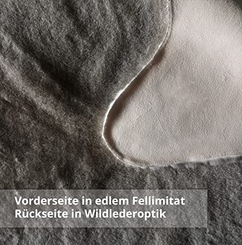 Schaffell-Imitat Vorleger, Lammfell Teppich, Kunstfell, flauschiger Schaffell Vorleger, Bettvorlerger, kleiner Teppich ca. 60x90cm Lonhair, Fell-Optik- KEIN ECHTFELL (Grau)