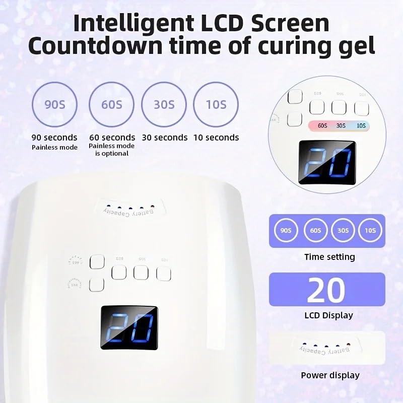 Lampa LED do paznokci, Akumulatorowa lampa UV LED do paznokci 66 W Lampa manicure z 4 timerami Narzędzia zdobienia(Pink-Blue)