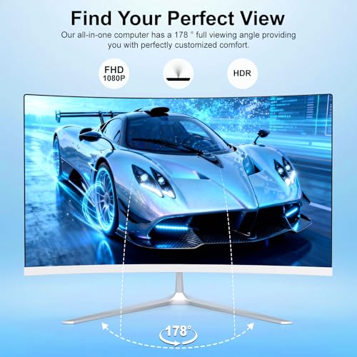Image of 23.8 inch All-in-One Computer Curved Display White Minimalist Design for Work | 4 Cores Core i7 7700HQ(up to 3.8Ghz) 16GB RAM 512GB SSD Dual-Band WiFi Bluetooth 5.0 Complete with Wired Keyboard & Mouse