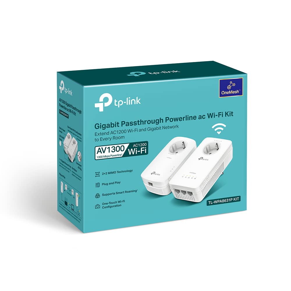 TP-Link WLAN Powerline Adapter Set TL-WPA8631P KIT(Dualband WLAN 1200Mbit/s, AV1300 Powerline, Steckdose, Wifi Clone, MU-MIMO, 4 Gigabit Ports, Plug&Play, ideal für HD-Streaming)