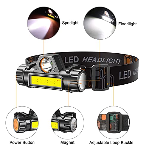 Lsnisni Rechargeable Headlamp 2-Pack, Super Bright & Lightweight LED Headlamp, Adjustable Beam, Angle & Strap Head Lamp, Waterproof Headlight Flashlight for Running Camping Cycling Outdoor Adults Kids