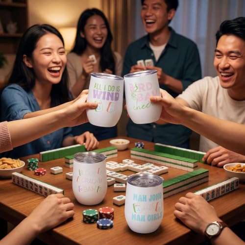 Image of AFRITEE 4 Pcs Mahjong Tumbler 12oz Stainless Steel Cup Mah Jong Lovers Gift