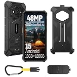 Ulefone RugKing 3 Pro Rugged Smartphone, 128GB/2TB TF, Android 15 Armor Smart Phone, 48MP Waterproof Camera, 6.56" SIM-Free & Unlocked Mobile Phones, 4G 3-Card Slot, 5700mAh Dock Charging, NFC, Black