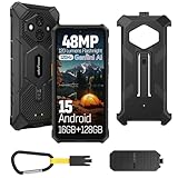 Ulefone RugKing 3 Pro Rugged Smartphone, 128GB/2TB TF, Android 15 Armor Smart Phone, 48MP Waterproof Camera, 6.56" SIM-Free & Unlocked Mobile Phones, 4G 3-Card Slot, 5700mAh Dock Charging, NFC, Black