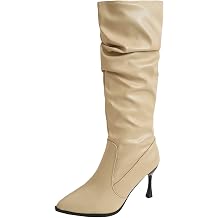 Women's Slouchy Pointed Toe Mid Calf Boots Stiletto High Heel Style.