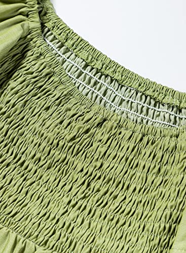 Blibean Tween Girl Denim Dress Kid Summer Ruffle Short Sleeve Jean Dresses Semi Formal Solid Dressy Clothes Boho Fancy Party Clothing Size 10-11 Years Old Green #TOP6