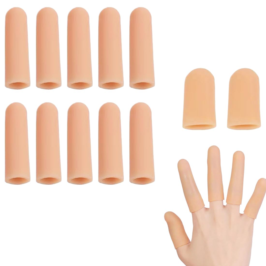 JEYORZY Lot de 12 protège-doigts en gel pour le pouce,Protège Doigts en Silicone, manchons en silicone pour protéger le bout des doigts, gants, protège-doigts pour fissures (nu)