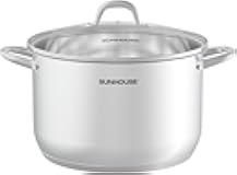 SUNHOUSE 13-Quart Stainless Steel Stockpot w/Tempered Glass Lid - Heavy-Duty, Food-Grade Cookware for Simmering, Boiling, and Induction Cooking - Exceptional Heat Distribution