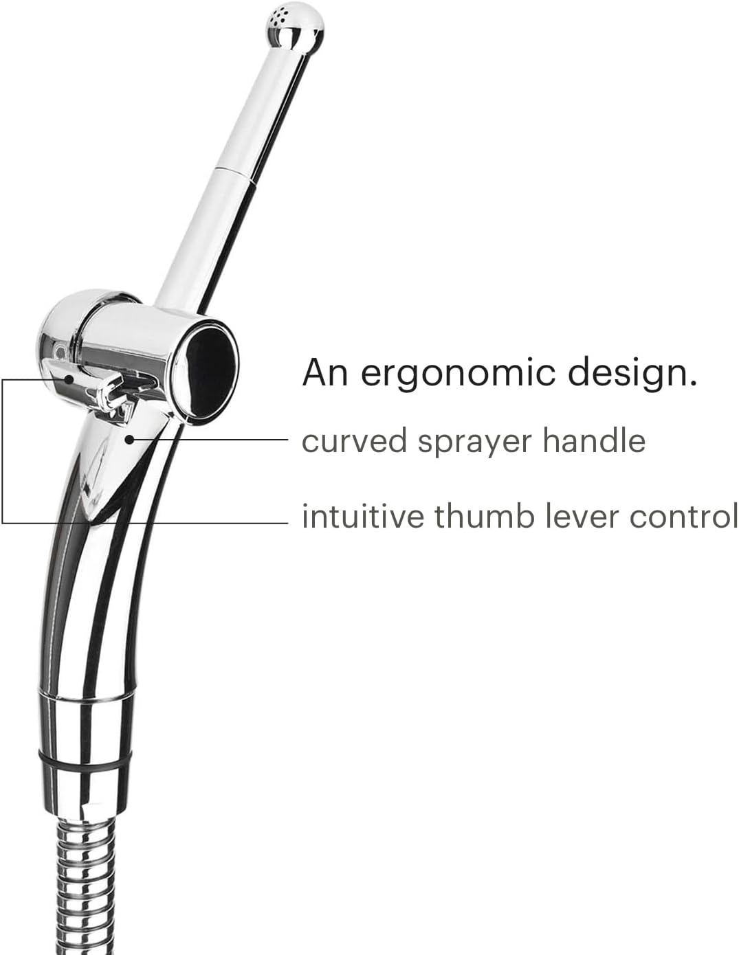 Close-up of the ergonomic design of the bidet sprayer handle with intuitive thumb lever control