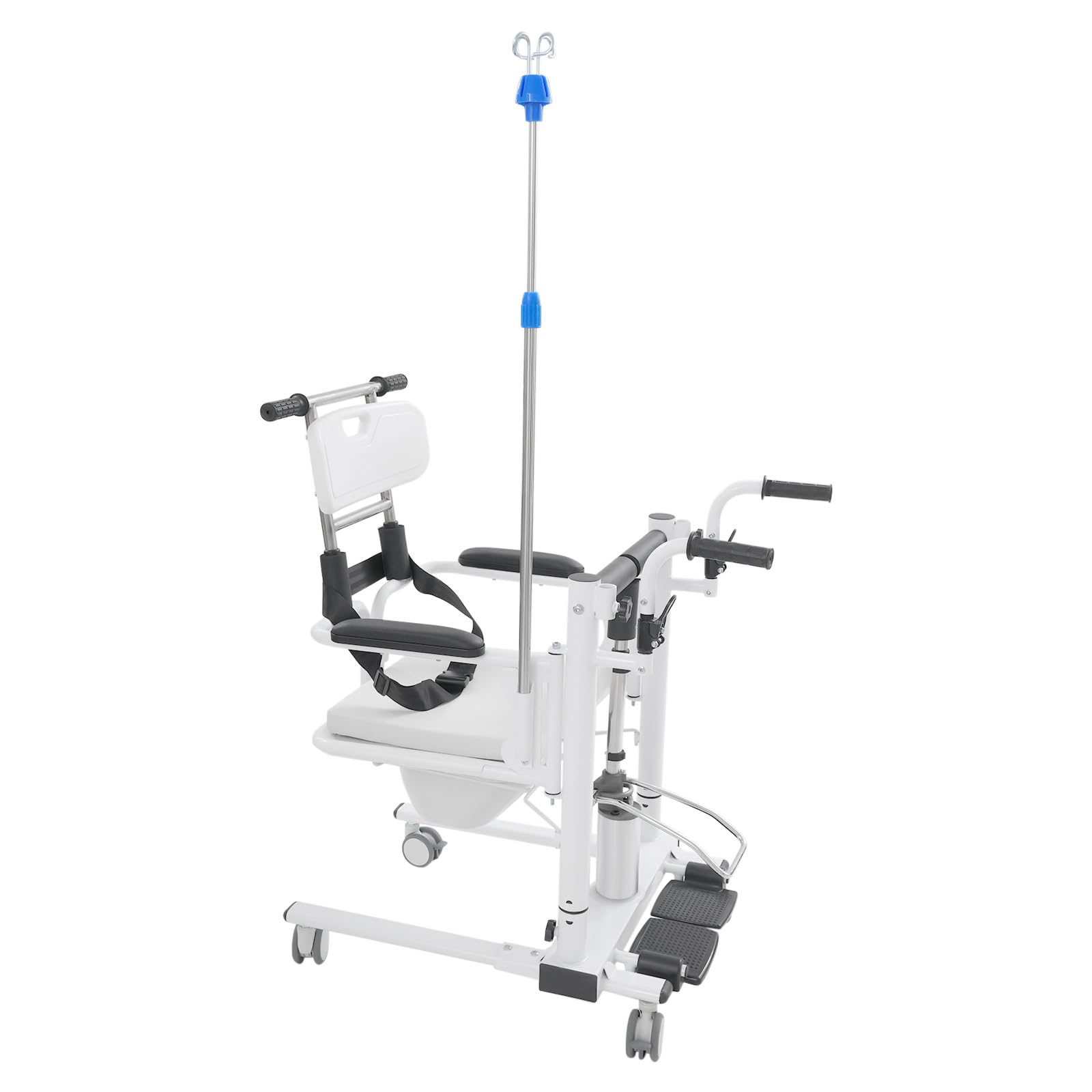 Silla elevadora hidráulica para pacientes, asiento plegable de 180° | Altura ajustable con cinturón de seguridad y soporte de infusión para familias y hogares de ancianos
