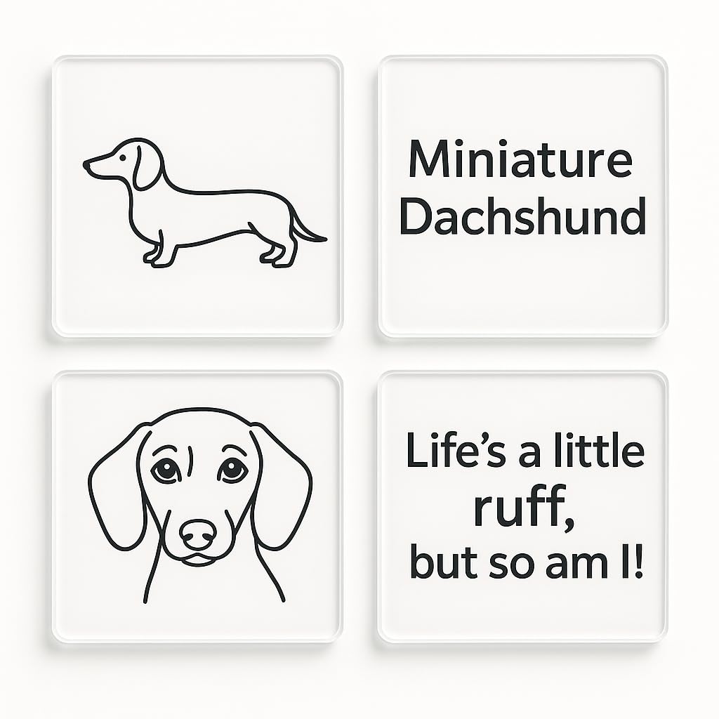 The Plum Penguin Dachshund Delight Acrylic Coaster Gift Set Of 4 With Design - Whimsical Dog Lover Home Decor For Pet Enthusiasts