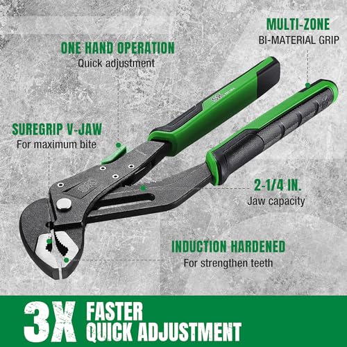 SK 10-Inch Quick Adjust Groove Joint Pliers, Water Pump Pliers, Premium CR-V Construction, SureGrip V-Jaw Design with Comfortable Grips thumbnail 5