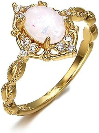 18K Yellow Gold Plated Oval Shape Opal Ring Solitaire Birthstone Ring Eternity Engagement Wedding Band Ring for Women ST.238