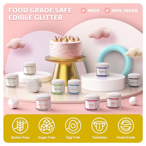 Essbarer Glitzer Set - 2 Farben Gold und RoséGold Lebensmittel Essbares Glitzer für Getränke, Geschmacklos Essbare Glitzerpulver, Glitzer für Liköre, Cocktails, Torten, Pralinen, Dessertdekorationen